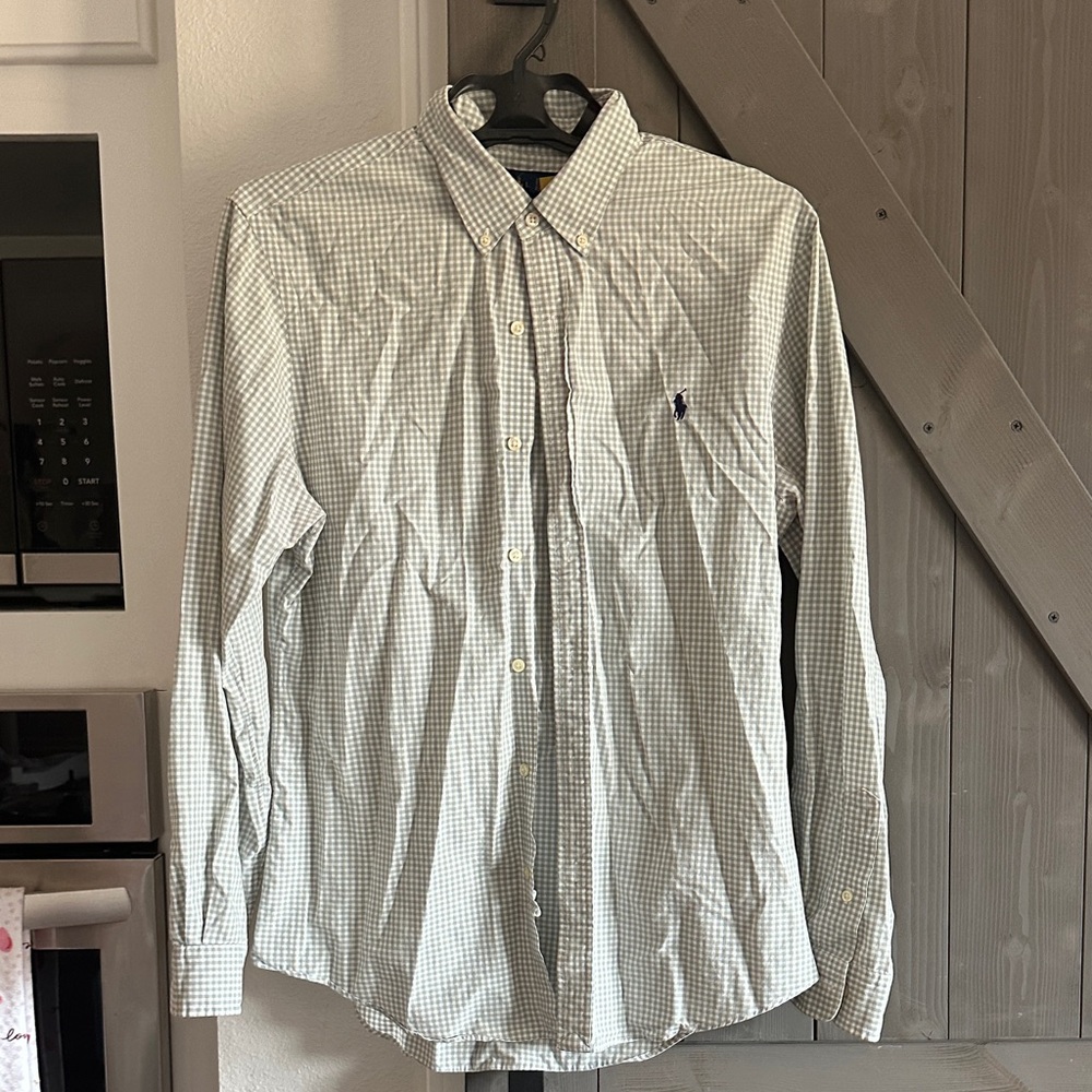 Ralph Lauren Men's White and Green Plaid Shirt